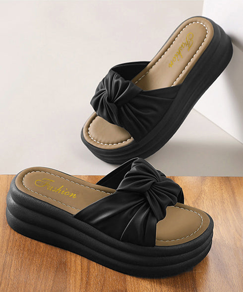 リボン厚底サンダル レディース 美脚夏靴 ボリュームソール ねじりサンダル 履きやすいサマーサンダル 軽量 コンフォートきれいめサンダル 韓国風 ビーチサンダル海 80MOJUX-001